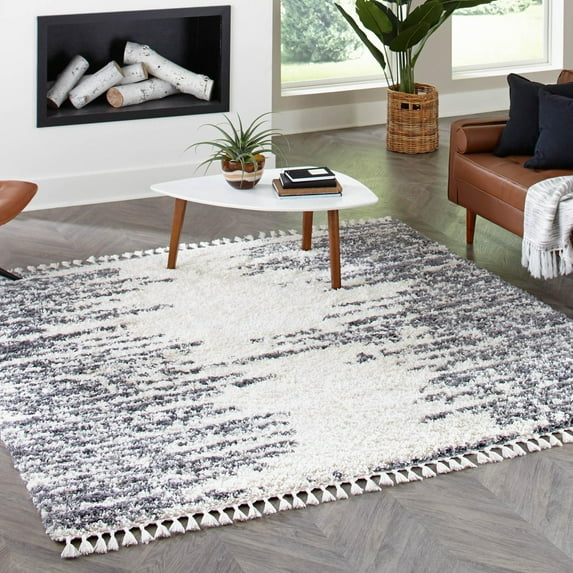 Unique Loom Serenity Shag Collection Area Rug - Vigie (7' 10" Square White/Gray)