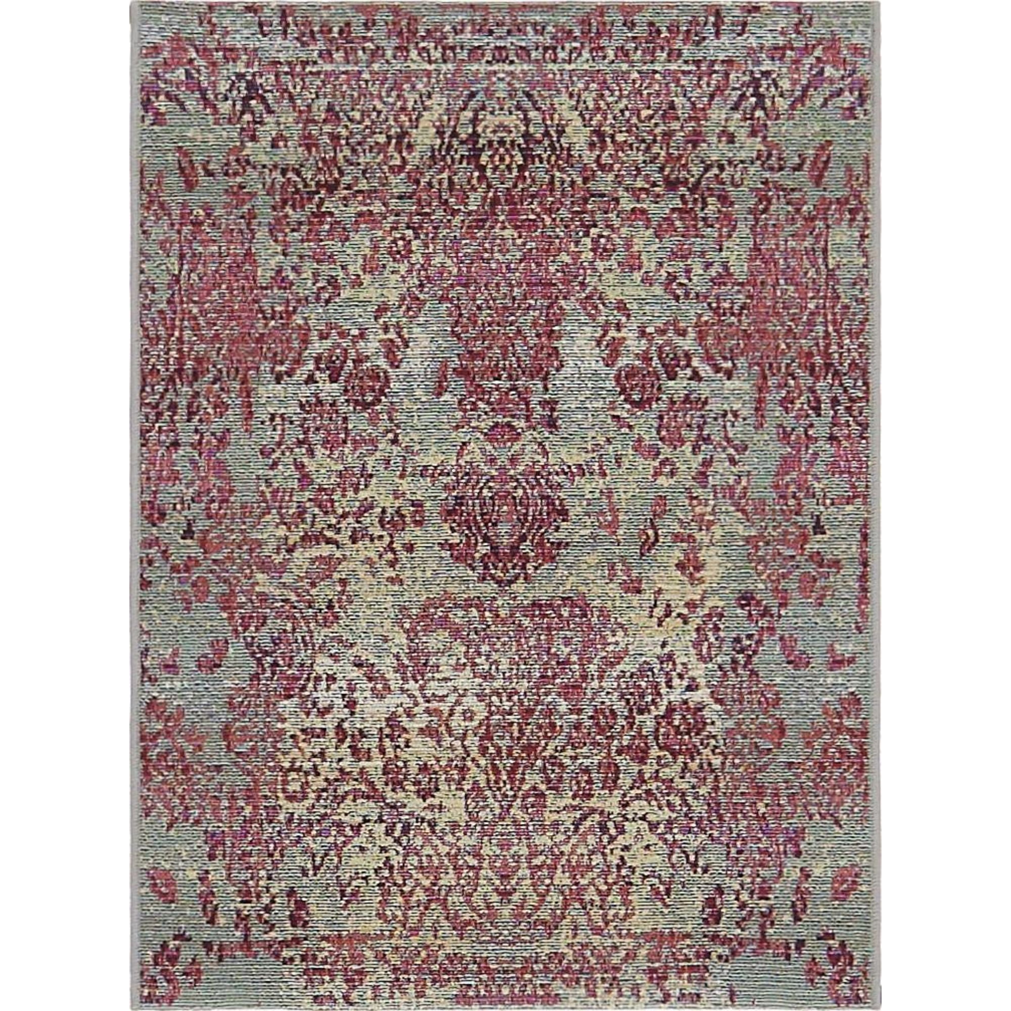 Light Blue and Red Abstract Outdoor Flatweave Rug