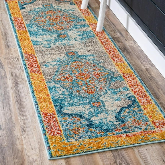 Unique Loom Vita Collection Area Rug - Da Vinci (2' x 6' 9" Runner Blue/Beige)