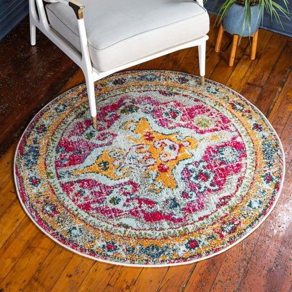 Unique Loom Vita Collection Area Rug - Haring (4' 1" Round Multi/Gray)