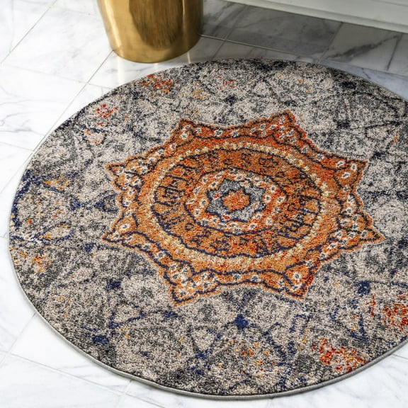 Unique Loom Vita Collection Area Rug - Klimt (8' Round Gray/Black)