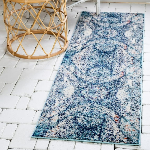 Unique Loom Vita Collection Area Rug - Munch (2' x 6' 9" Runner Blue/Cream)