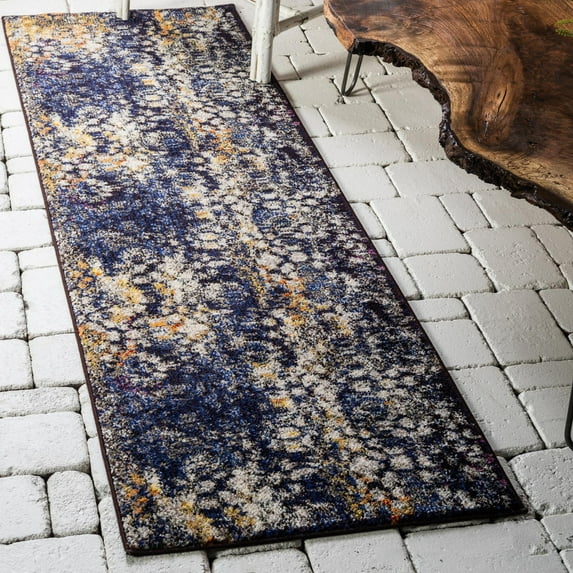 Unique Loom Vita Collection Area Rug - Pollock (2' 7" x 10' Runner Navy Blue/Blue)