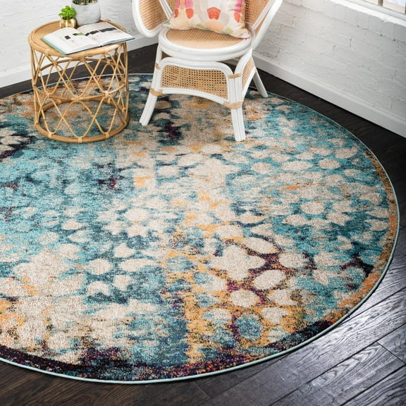 Unique Loom Vita Collection Area Rug - Pollock (4' 1" Round Blue/Brown)