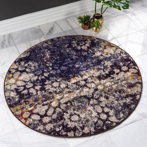 Unique Loom Vita Collection Area Rug - Pollock (4' 1" Round Navy Blue/Blue)