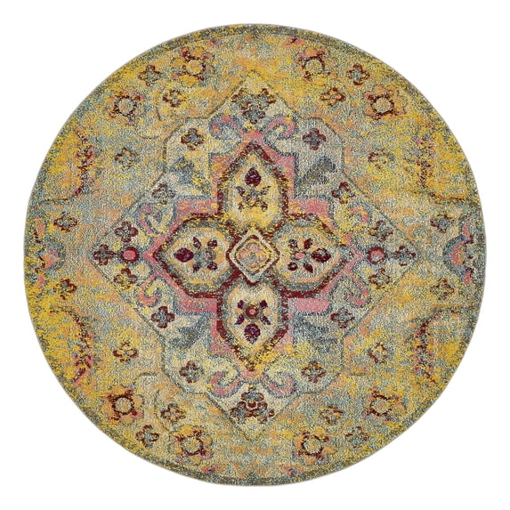 Unique Loom Vita Collection Area Rug - Van Gogh (8' Round Yellow/Beige)