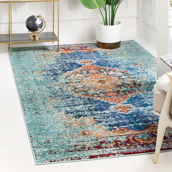 Unique Loom Vita Collection Area Rug - Warhol (2' 2" x 3' 1" Rectangle Turquoise/Beige)