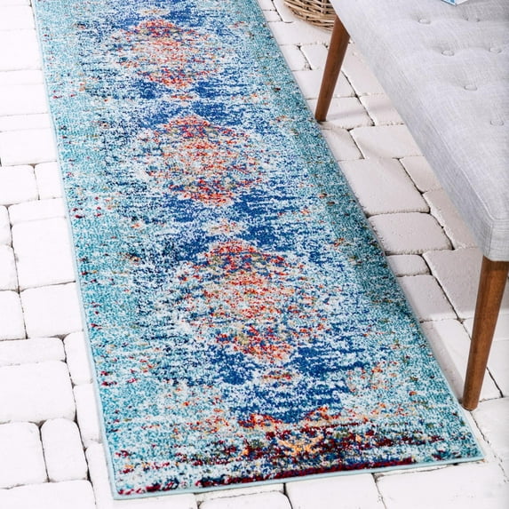 Unique Loom Vita Collection Area Rug - Warhol (2' x 6' 9" Runner Turquoise/Beige)