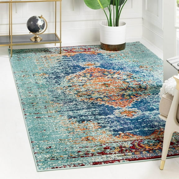 Unique Loom Vita Collection Area Rug - Warhol (4' 1" x 6' 1" Rectangle Turquoise/Beige)