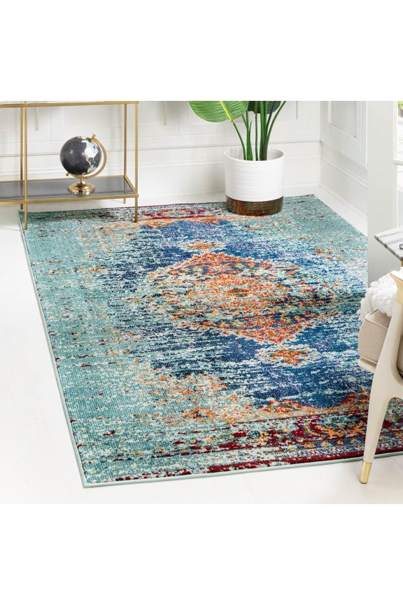 Vita Collection Area Rug - Warhol (9' x 12' 2" Rectangle Turquoise/Beige)