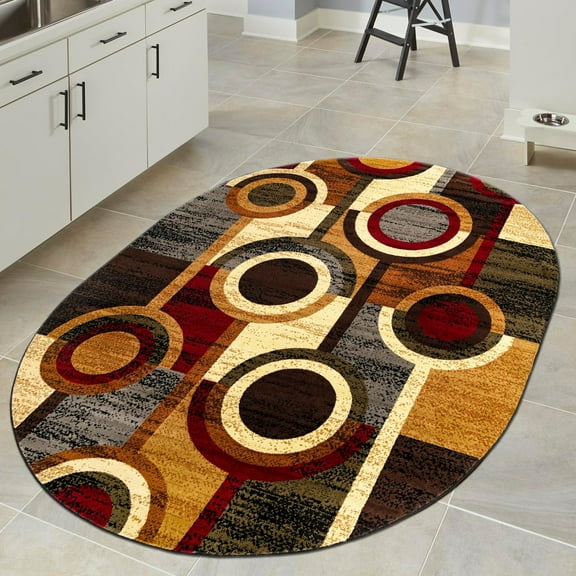 Unique Loom Cafe Collection Area Rug - Vivalto (5' 3" x 8' Oval Multi/Beige)
