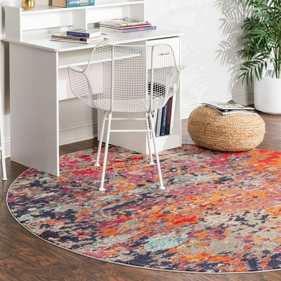 Unique Loom Vivid Collection Area Rug - Ahmedabad (3' 3" Round Multi/Beige)