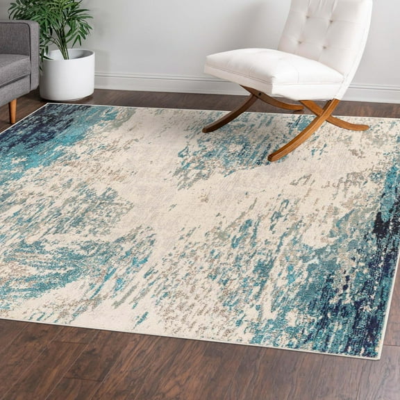 Unique Loom Vivid Collection Area Rug - Mumbai (7' 10" Square Blue/Ivory)