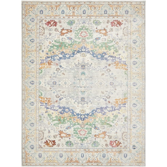Unique Loom Voce Austin Rug Light Gray/Blue 9' x 12' 2" Rectangle Border Vintage Perfect For Living Room Bed Room Dining Room Office