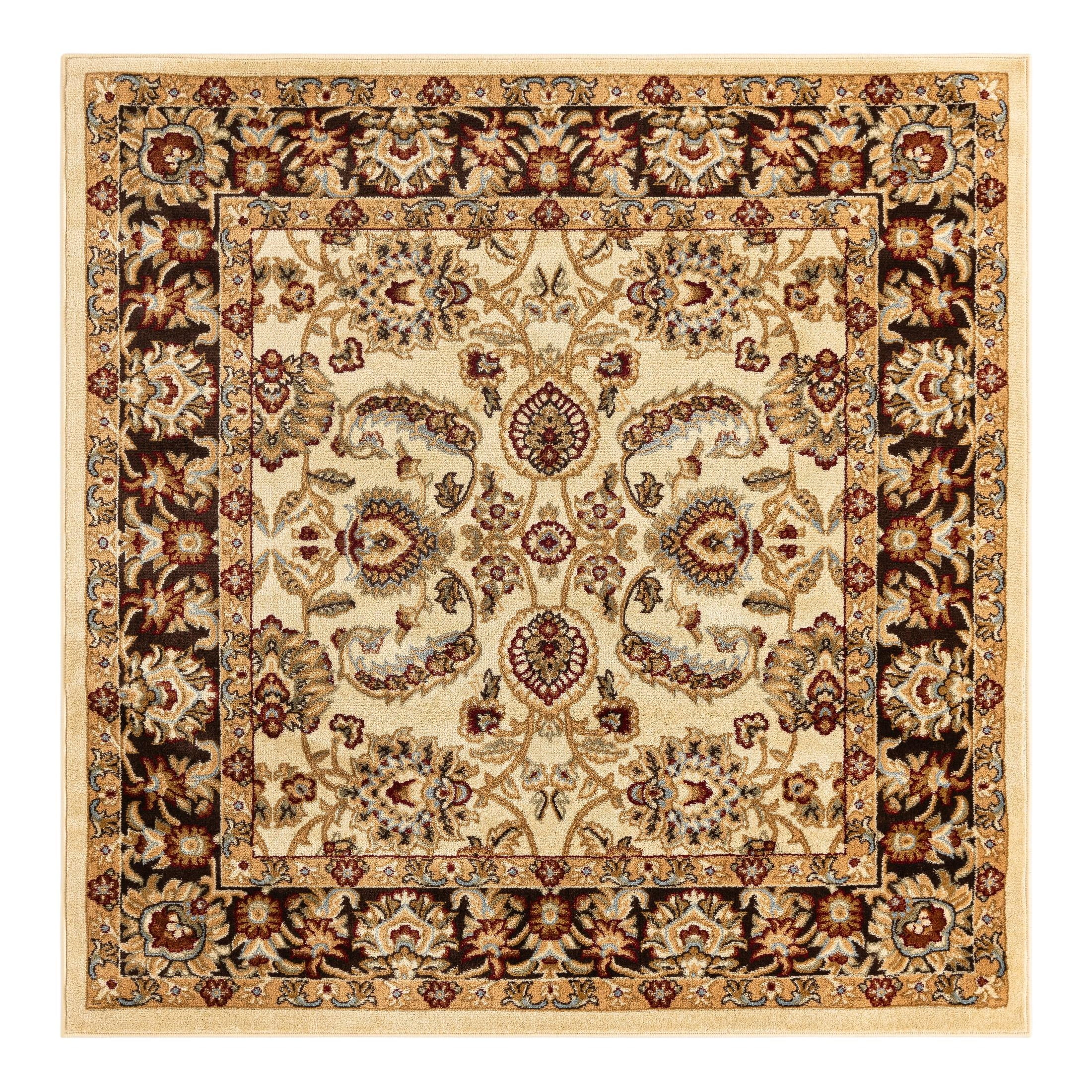 Aditi Cream Square Indoor Floral Synthetic Rug, 6' x 6'