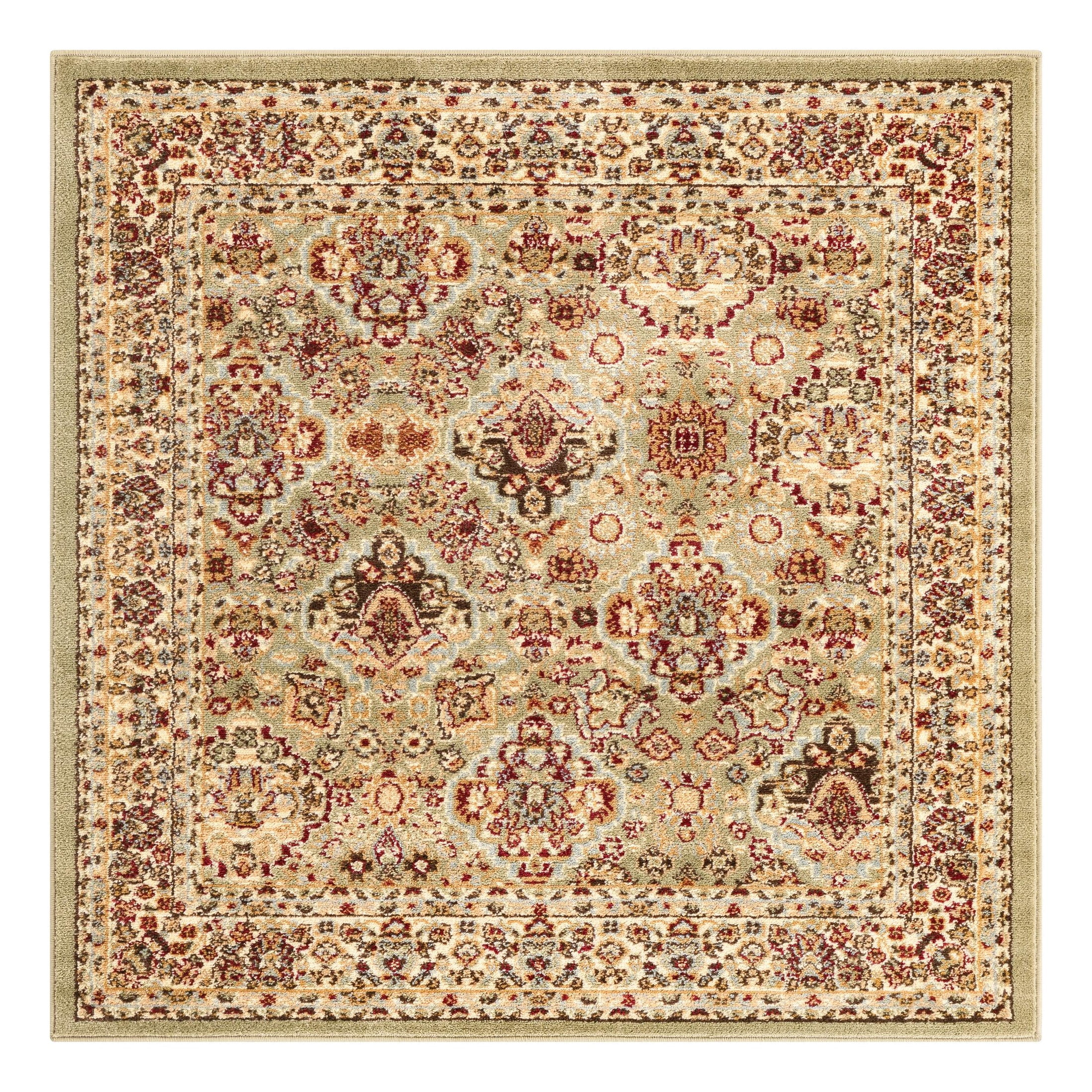 Elegant Square Floral Indoor Area Rug, 4'1", Light Green and Cream