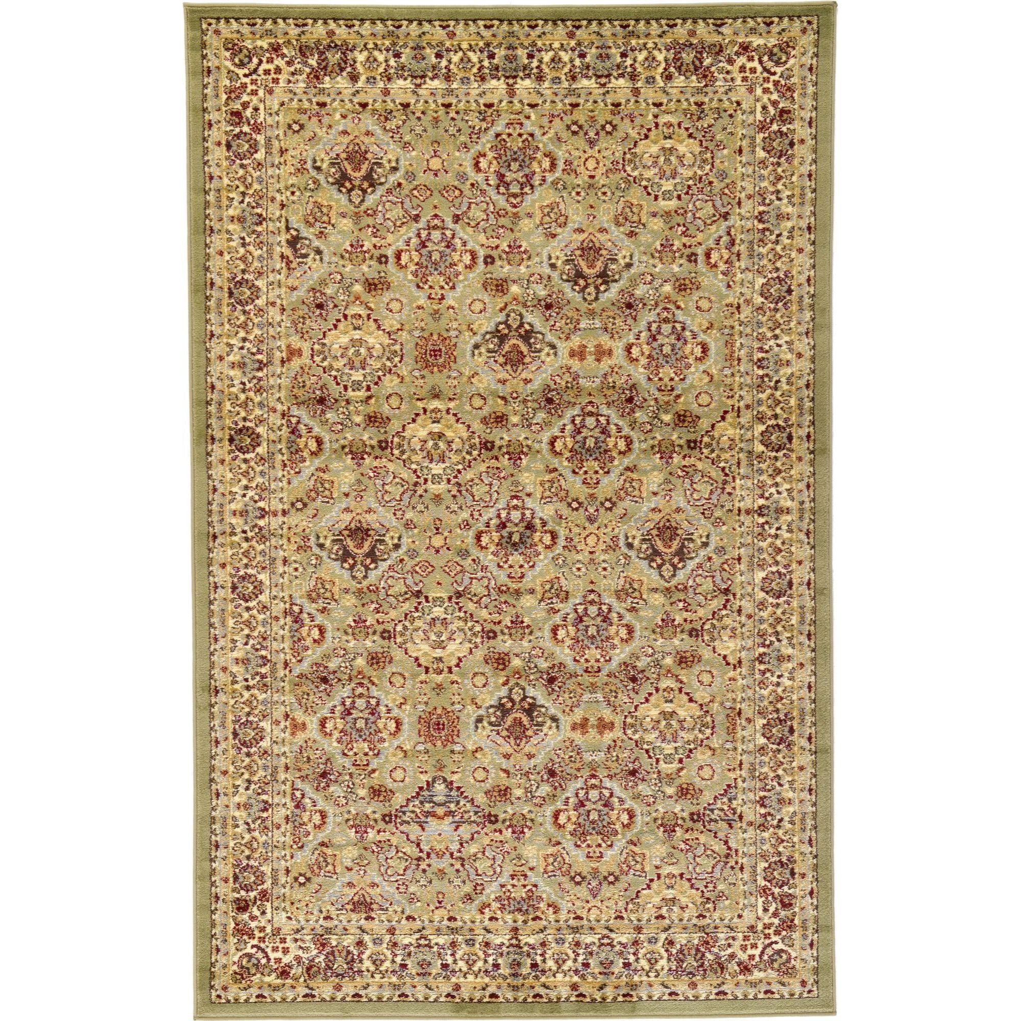 Light Green Synthetic Floral Motif Area Rug, 5' x 8'