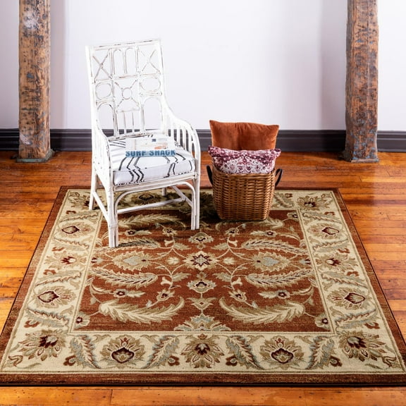 Unique Loom Voyage Collection Area Rug - Hickory (4' 1" Square Brick Red/Cream)