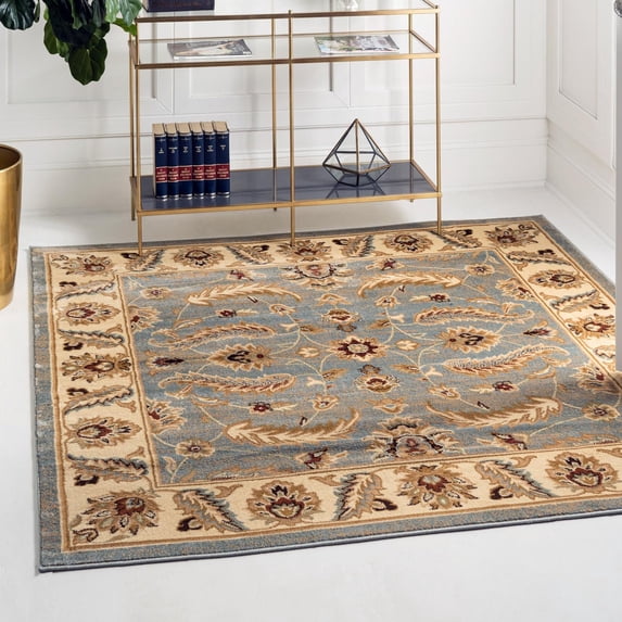 Unique Loom Voyage Collection Area Rug - Hickory (6' 1" Square Light Blue/Brown)