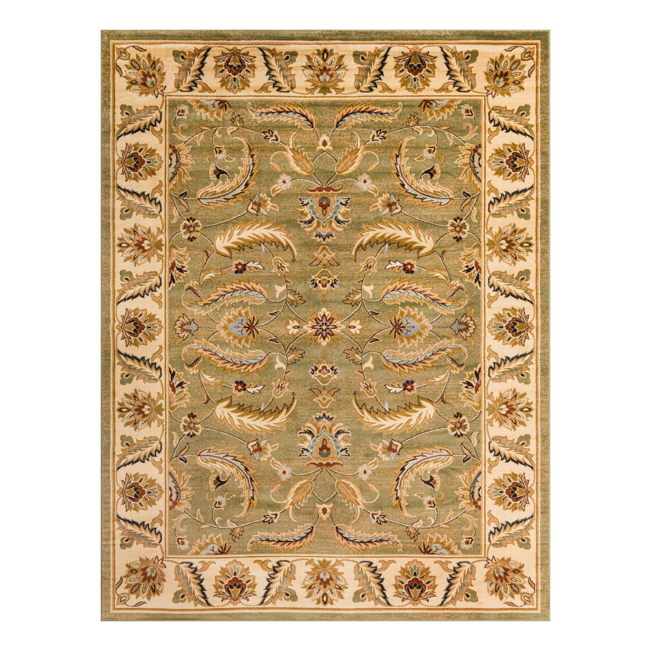 Green and Beige Rectangular Synthetic 9' x 12' Area Rug