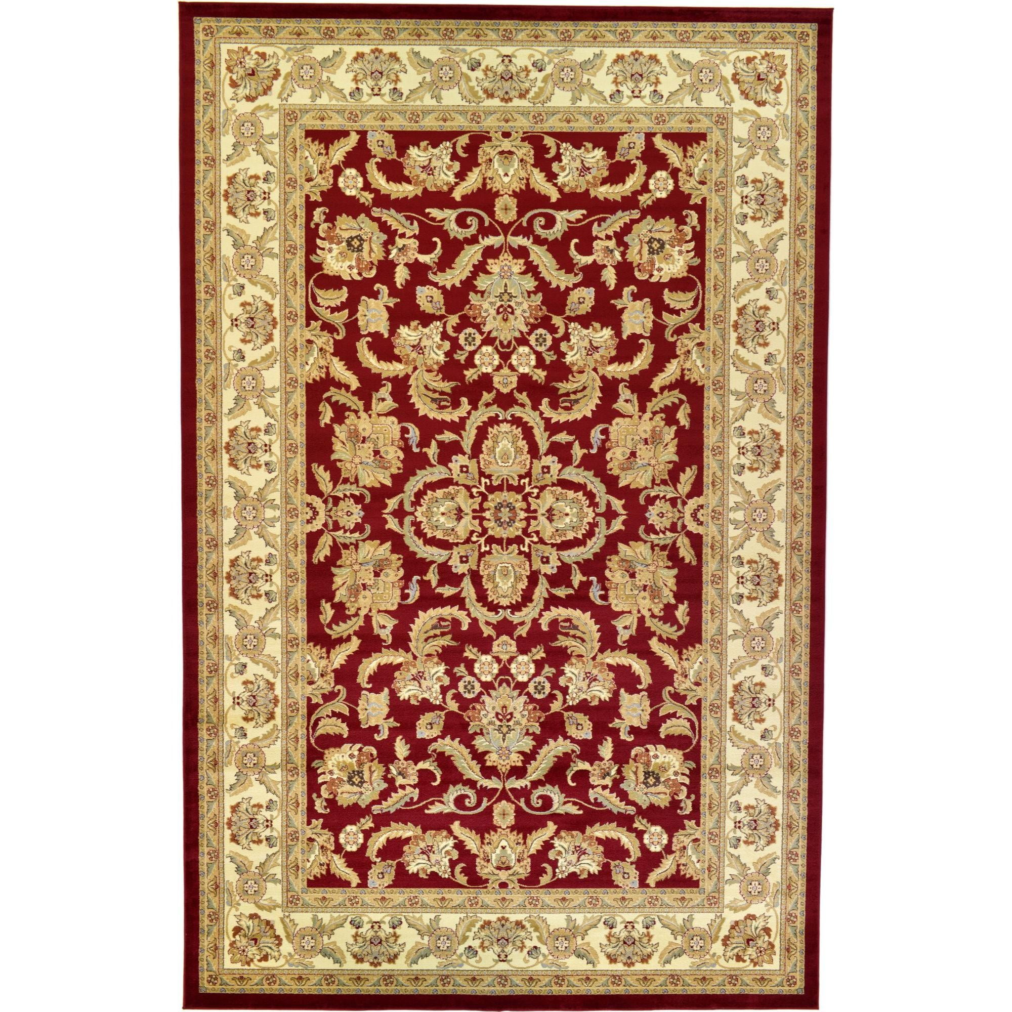 Red and Tan Rectangular Synthetic Stain-Resistant Area Rug
