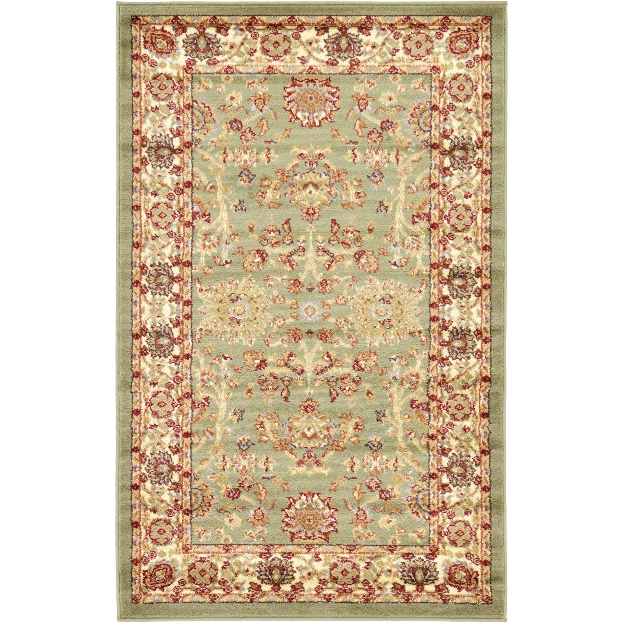 Light Green and Ivory Rectangular Synthetic Area Rug