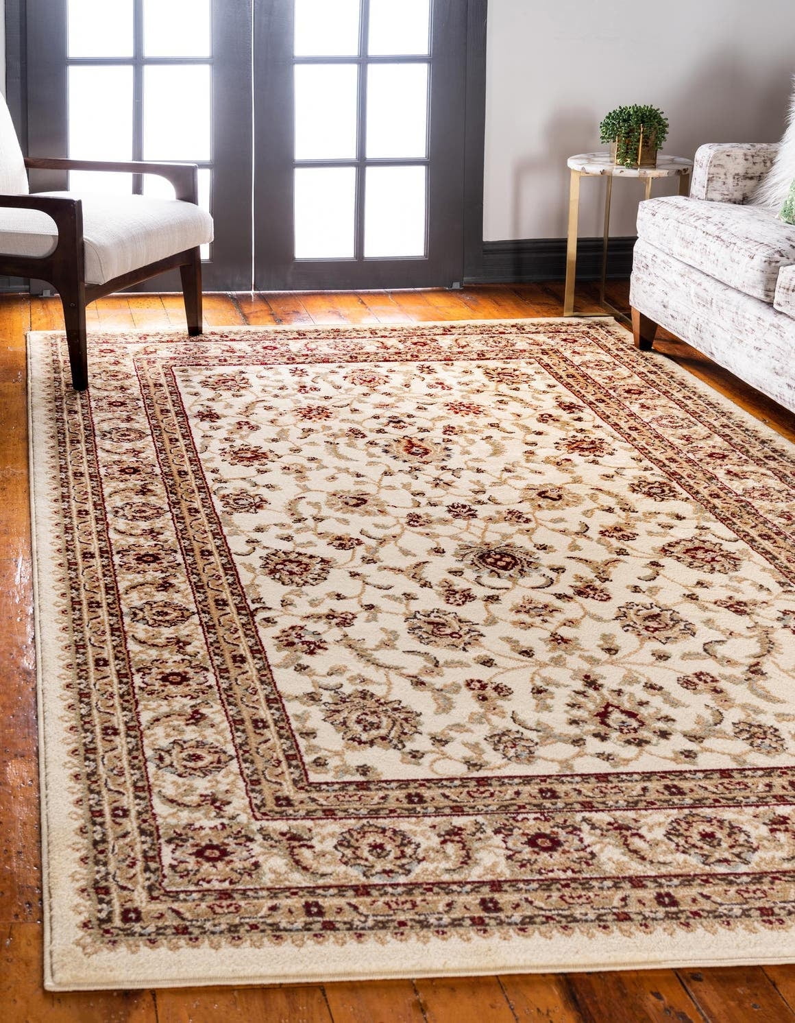 Elegant Cream Floral 10' x 14' Synthetic Rectangular Area Rug