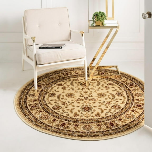 Unique Loom Voyage Collection Area Rug - St. Louis (3' 1" Round Cream/Brown)
