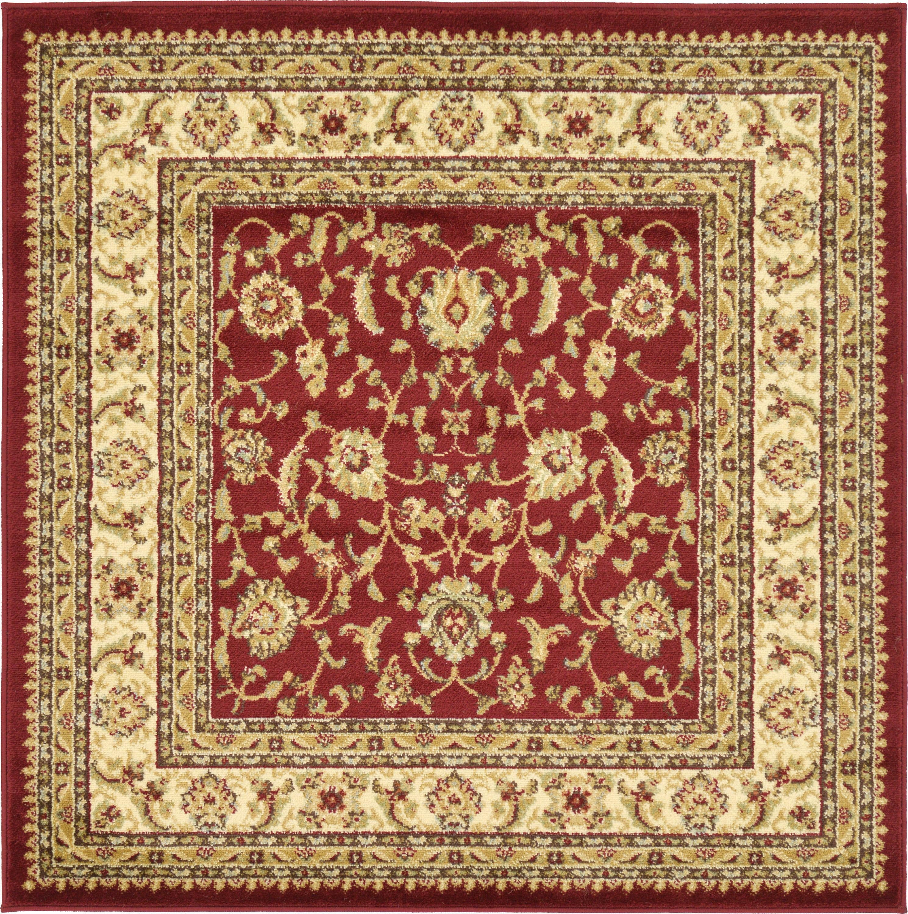 Elegant Red Floral 4' Square Synthetic Indoor Rug