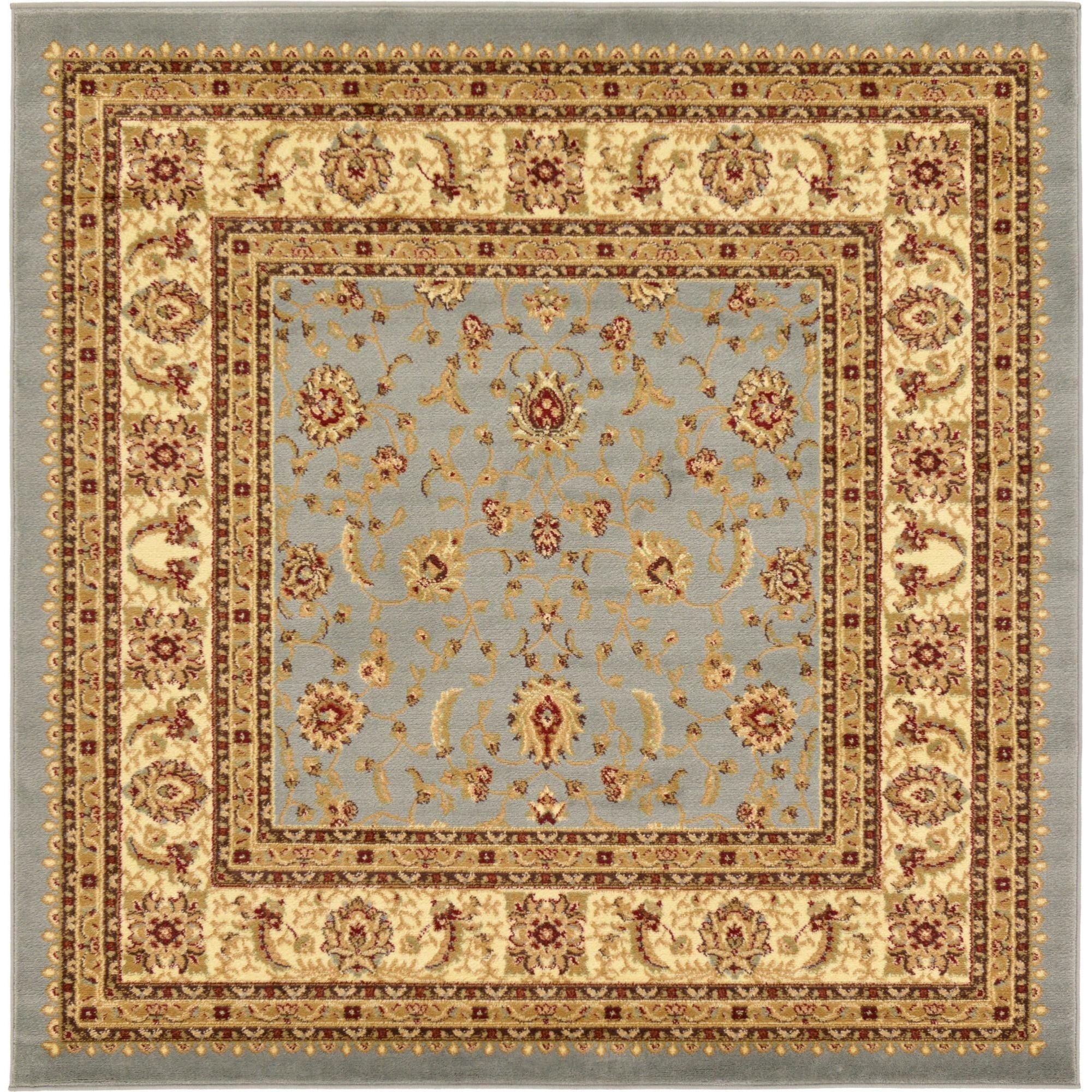 Elegant Floral Light Blue Synthetic Square Rug, 6' x 6'