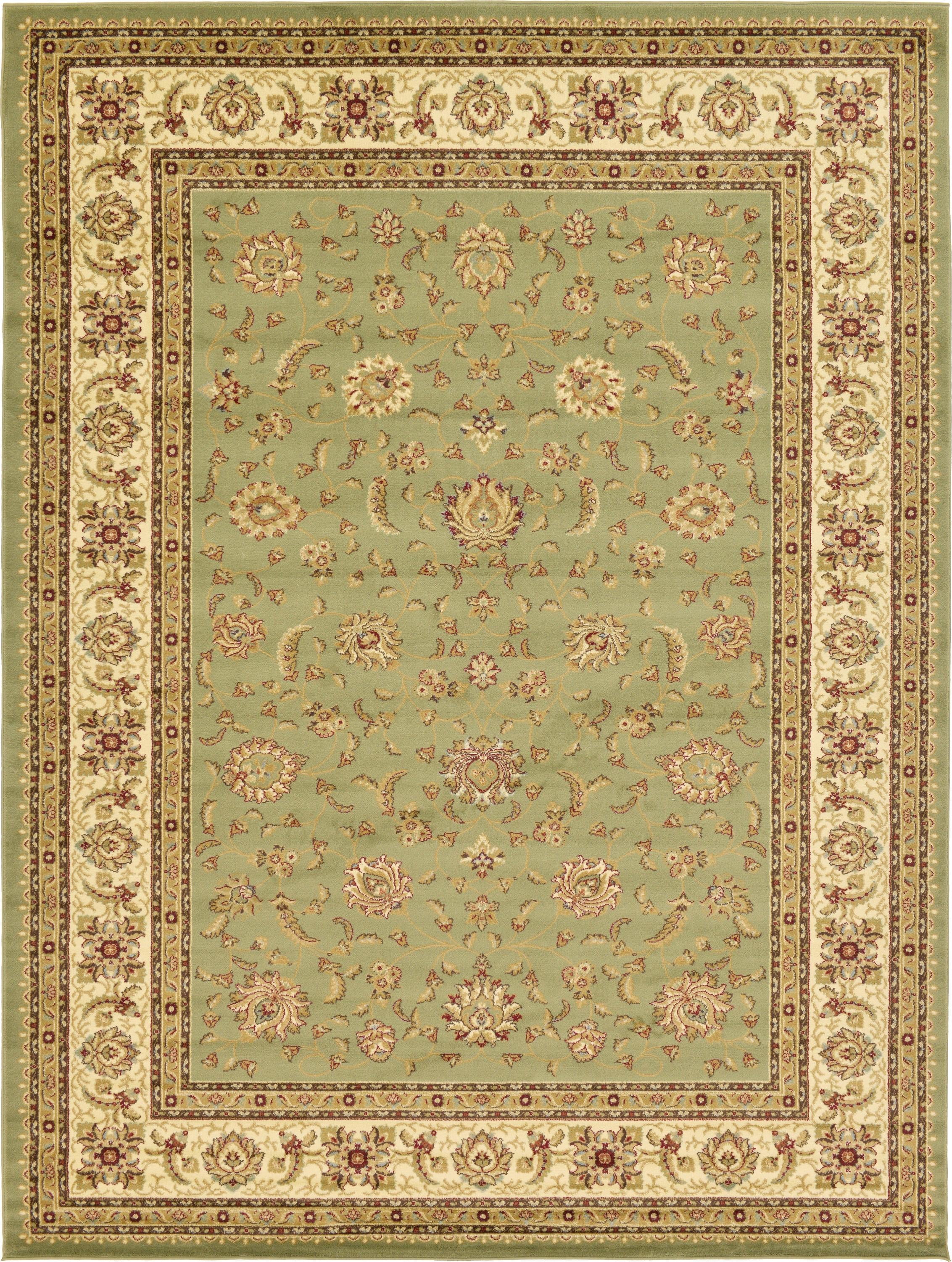 Green Floral Synthetic 9' x 12' Rectangular Area Rug