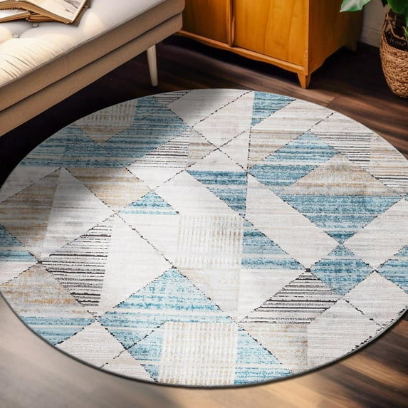 Unique Loom Leipzig Collection Area Rug - Wagner (6' 1" Round Blue/Beige)