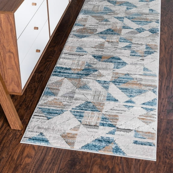 Unique Loom Leipzig Collection Area Rug - Wagner (2' 2" x 6' 1" Runner Blue/Beige)