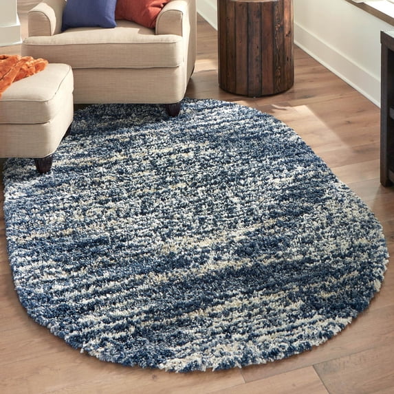 Unique Loom Serenity Shag Collection Area Rug - Walcott (5' 3" x 8' Oval Blue/Ivory)