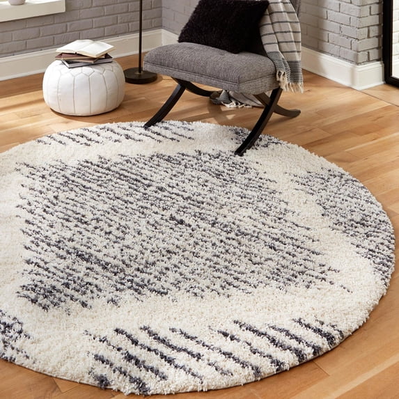 Unique Loom Serenity Shag Collection Area Rug - Walcott (5' 3" Round White/Gray)