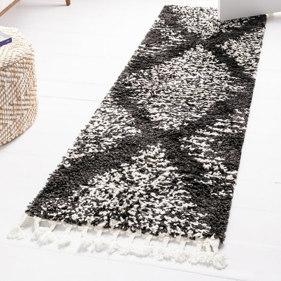 Unique Loom Serenity Shag Collection Area Rug - Walcott (2' 7" x 12' Runner Black and White)