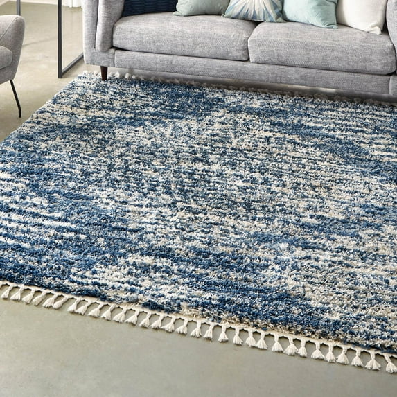 Unique Loom Serenity Shag Collection Area Rug - Walcott (7' 10" Square Blue/Ivory)