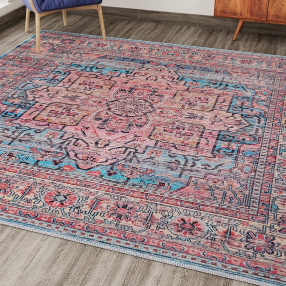 Unique Loom Maahru Collection Area Rug - Waning Moon (5' 3" Square Blue/Beige)