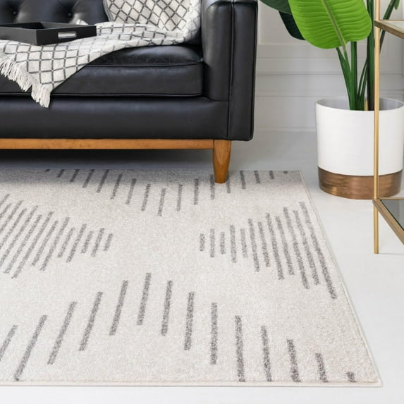 Unique Loom Kai Collection Area Rug - Warrior (4' x 6' Rectangle Ivory and Gray)