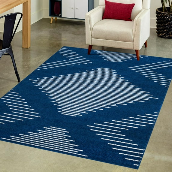 Unique Loom Kai Collection Area Rug - Warrior (7' x 10' Rectangle Navy Blue/Ivory)