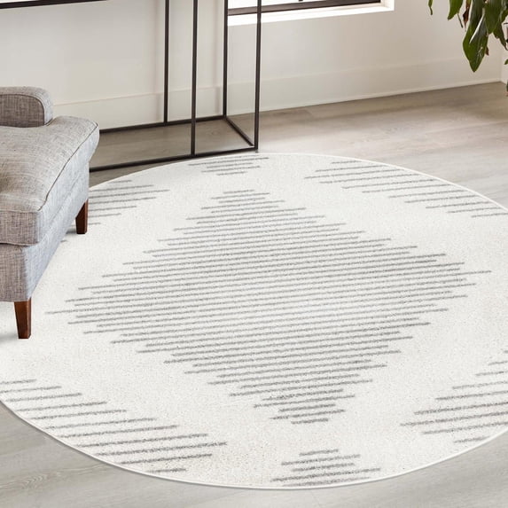 Unique Loom Kai Collection Area Rug - Warrior (3' 3" Round Ivory and Gray)