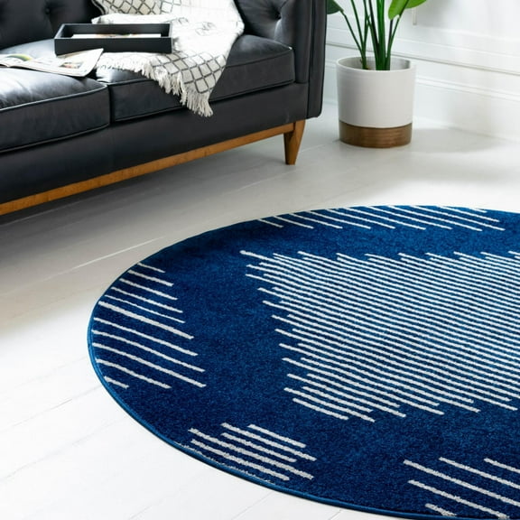 Unique Loom Kai Collection Area Rug - Warrior (4' Round Navy Blue/Ivory)