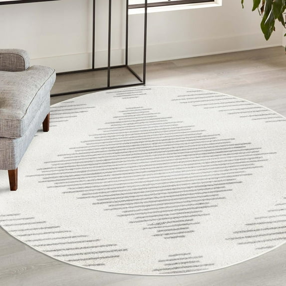 Unique Loom Kai Collection Area Rug - Warrior (9' 10" Round Ivory and Gray)