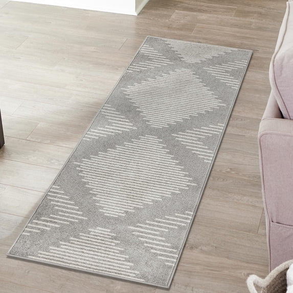 Unique Loom Kai Collection Area Rug - Warrior (3' 3" x 14' Runner Gray and Ivory)