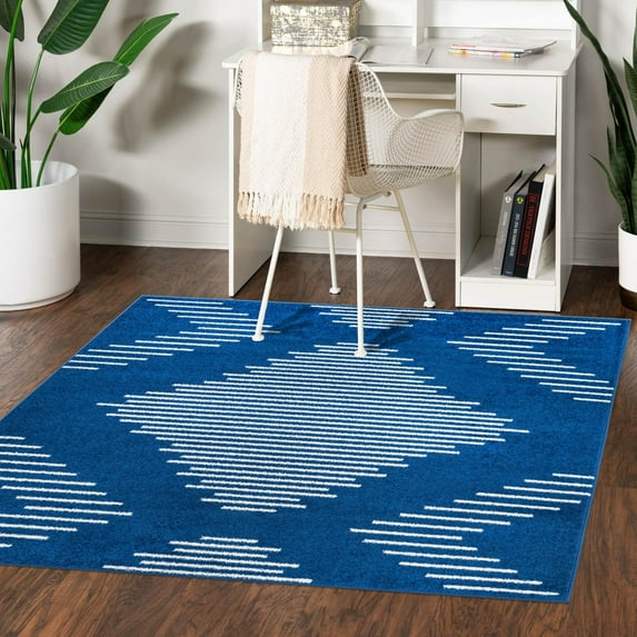 Unique Loom Kai Collection Area Rug - Warrior (5' 3" Square Navy Blue/Ivory)