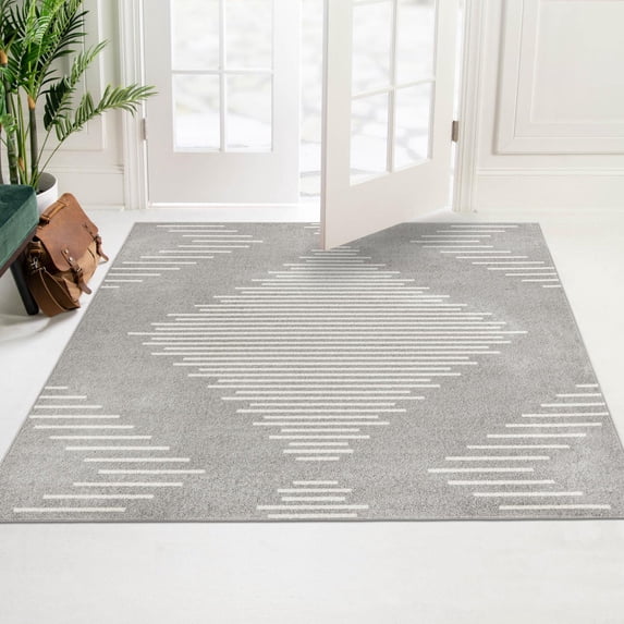 Unique Loom Kai Collection Area Rug - Warrior (7' Square Gray and Ivory)