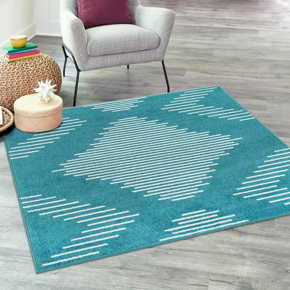 Unique Loom Kai Collection Area Rug - Warrior (7' Square Turquoise/Ivory)