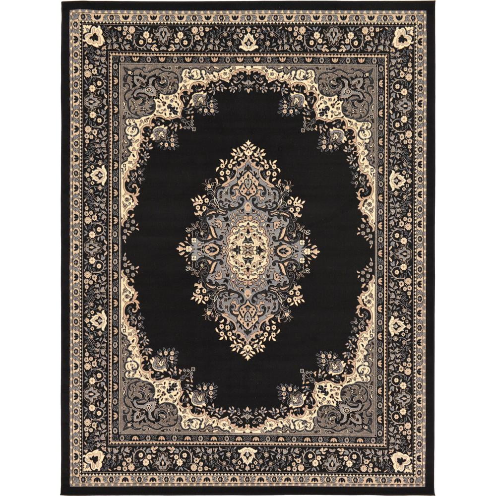 Elegant Medallion 9' x 12' Rectangular Black Synthetic Area Rug