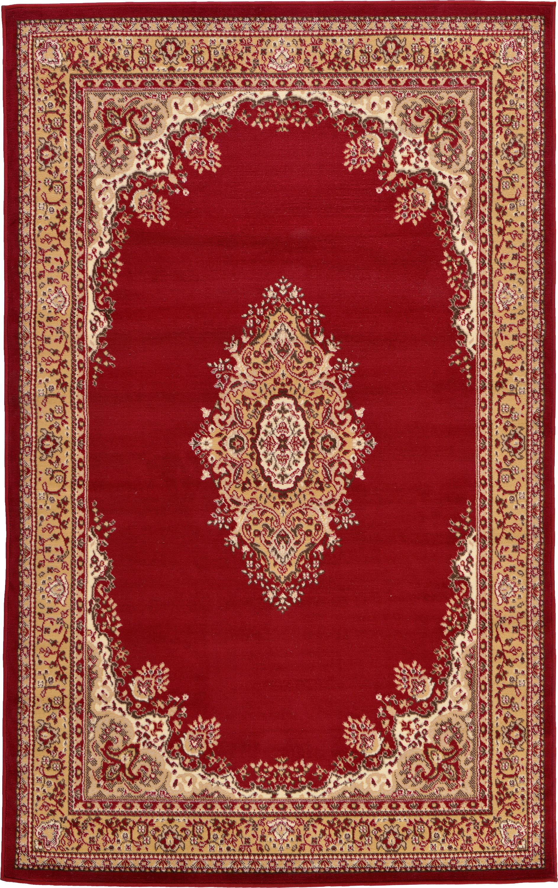 Elegant Medallion 5'3" x 8' Burgundy Synthetic Rectangular Rug
