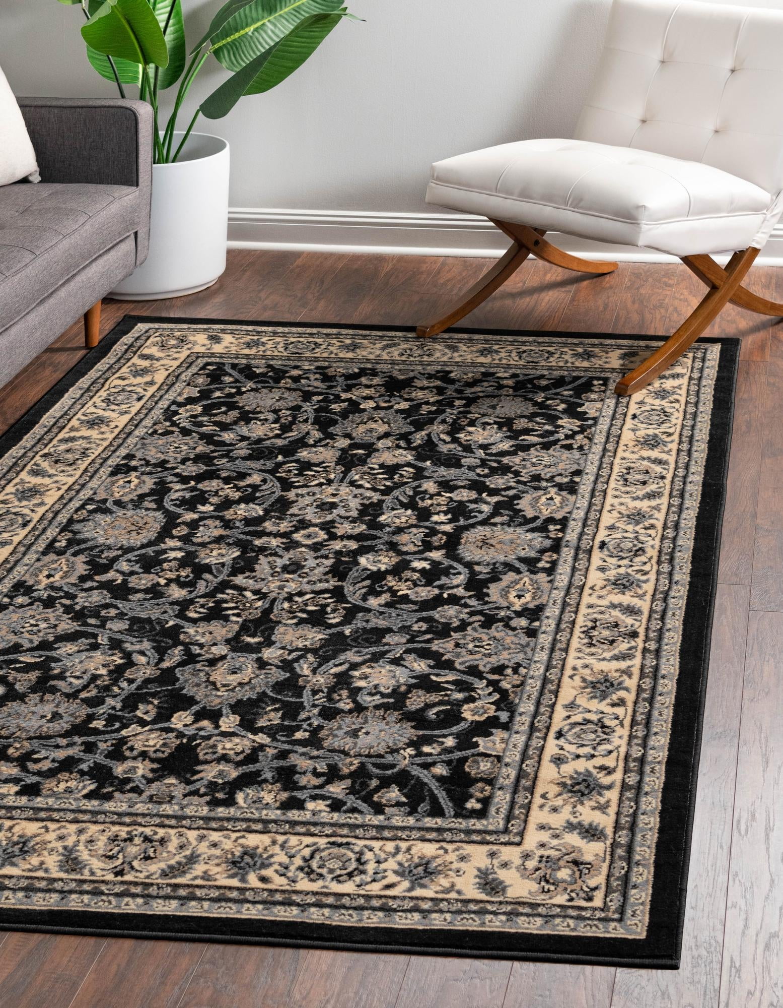 Unique Loom Sialk Hill Collection Area Rug - Washington (6' 1" x 9' Rectangle Black/Gray) Floral Traditional Perfect For Living Room Bed Room Dining Room Office - Walmart.com